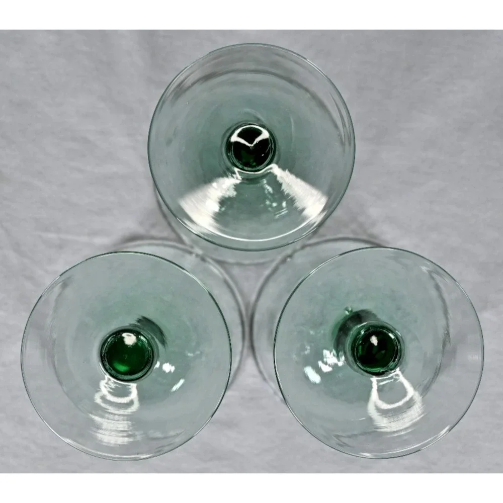 Set of 3 Green Hammered Glass Goblets Water Wine Glasses 7